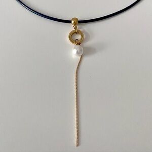 Freshwater Pearl Drop Necklace with Black Cord